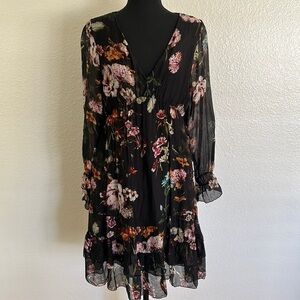 Bellambra Silk Black Floral Long Sleeve Dress Size Medium